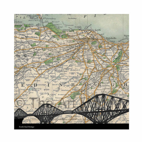 Old Map Silhouette Giclée print of the Forth Railway Bridge, Edinburgh