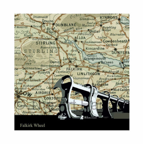 Old Map Silhouette Giclée print of the Falkirk Wheel, West Lothian