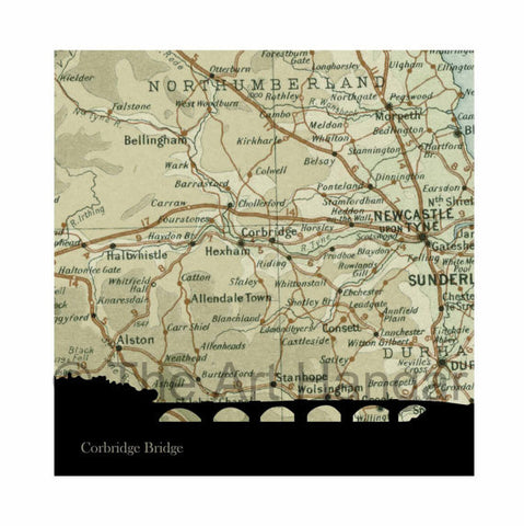 Old Map Silhouette Giclée print of the Corbridge Bridge, Northumbria