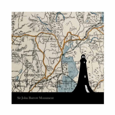 Old Map Silhouette Giclée print of the Sir John Barrow Monument, Ulverston