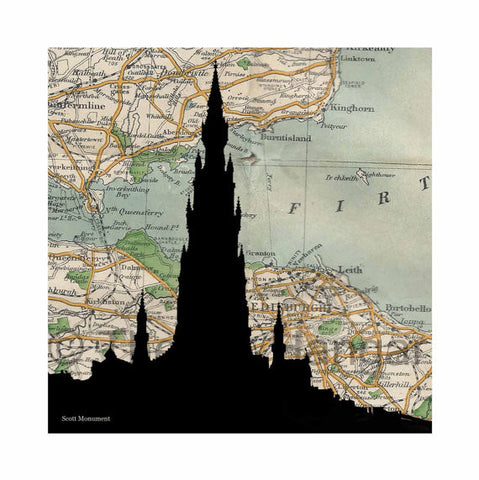 Old Map Silhouette Giclée print of the Scott Monument, Edinburgh