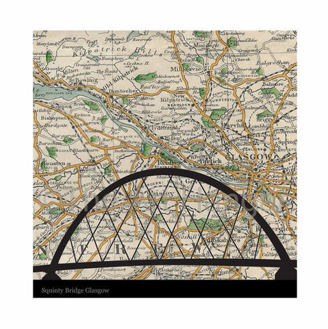 Old Map Silhouette Giclée print of the Squinty Bridge, Glasgow