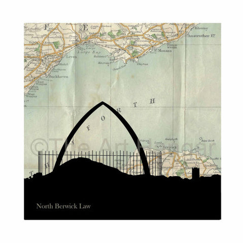 Old Map Silhouette Giclée print of the North Berwick Law Old Map