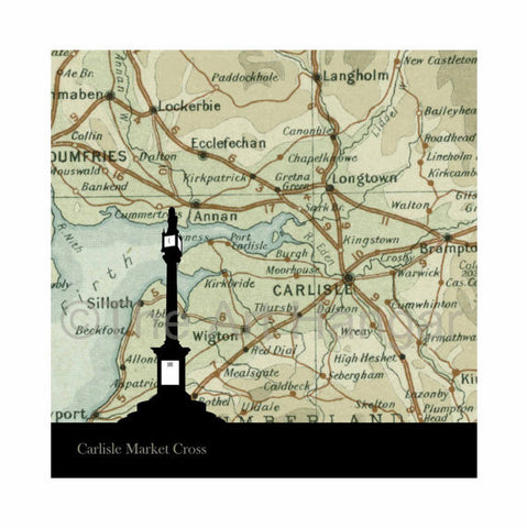 Old Map Silhouette Giclée print of the Carlisle Market Cross