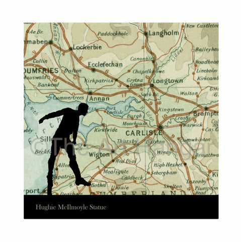 Old Map Silhouette Giclée print of the Hughie McIlmoyle Statue, Carlisle