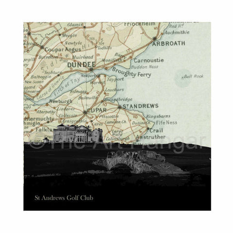 Old Map Silhouette Giclée print of the Old Golf Course, St Andrews