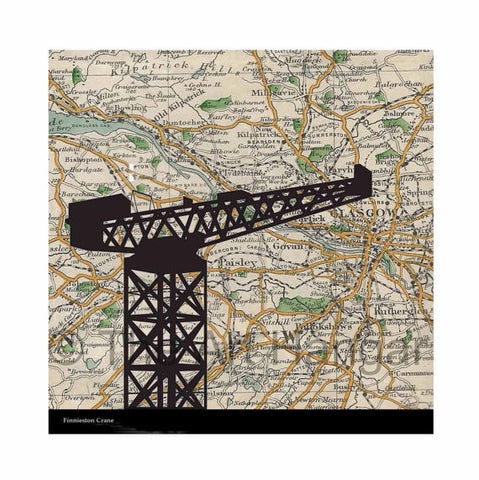 Old Map Silhouette Giclée print of the Finnieston Crane, Glasgow