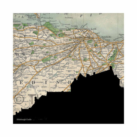 Old Map Silhouette Giclée print of the Edinburgh Castle