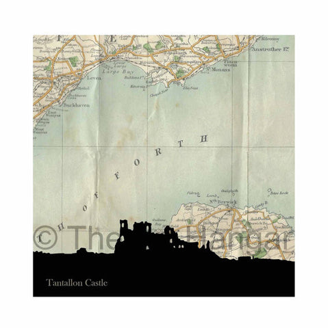 Old Map Silhouette Giclée print of the Tantallon Castle, East Lothian