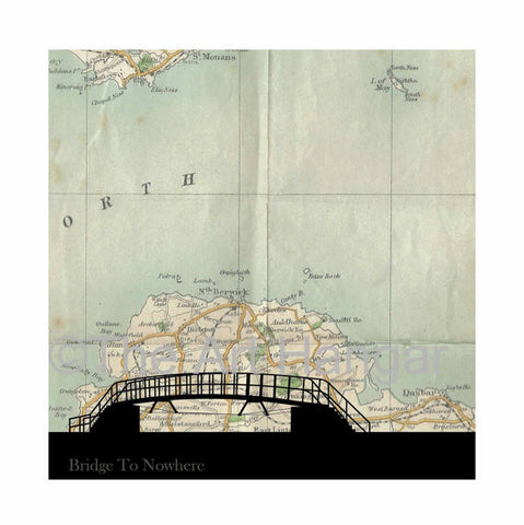 Old Map Silhouette Giclée print of the Bridge to Nowhere, Dunbar