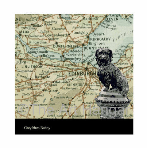 Old Map Silhouette Giclée print of the Greyfriars Bobby, Edinburgh