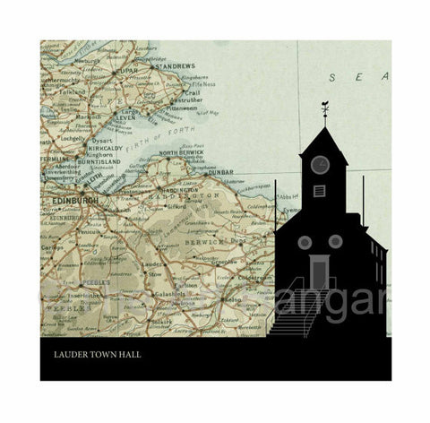 Old Map Silhouette Giclée print of the Lauder Town Hall